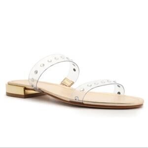 Schutz Arielle Flat Sandal Slide Size 8 Gold & Clear/Transparent Ouro Color New